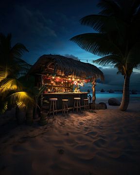 Strandbar bij nacht van fernlichtsicht