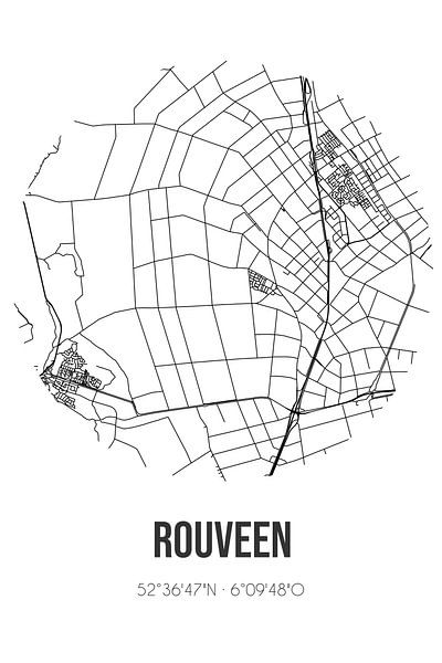 Rouveen (Overijssel) | Map | Black and White by Prints of Place