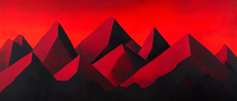 Red mountain silhouette - abstract and dramatic by Poster Art Shop