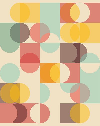 Abstracte retro poster in de jaren '60 en '70 stijl, in kleuren en ronde vormen