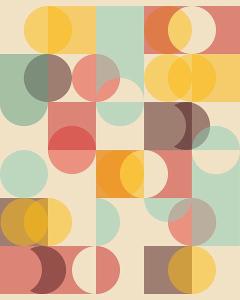 Abstracte retro poster in de jaren '60 en '70 stijl, in kleuren en ronde vormen van Emilia Aivazian Fotografie
