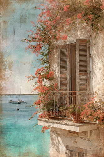 Mediterraan Balkon - Romantisch Roze Zeezicht