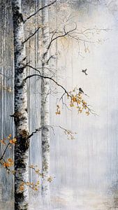 Japandi Stil - Automne matinal dans une forêt de bouleaux