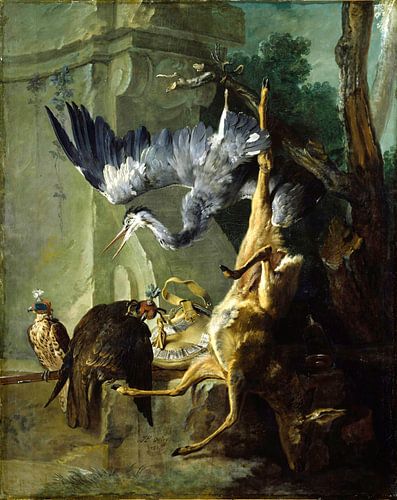 The Bag - a dead Deer, two Falcons and a Heron, Jean-Baptiste Oudry