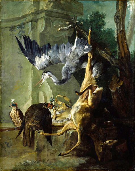 The Bag - a dead Deer, two Falcons and a Heron, Jean-Baptiste Oudry by Masterful Masters