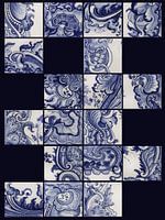 Night blue and delft blue, mix of fragments of tile tableau Rijksmuseum