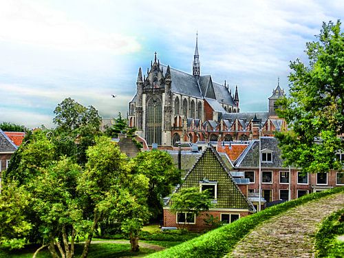 De Hooglandse kerk gezien vanaf de Burcht in Leiden