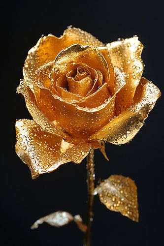 Gouden roos met dauwdruppels