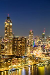 Rotterdam city centre nighttime view at Erasmusbrug over the Maa