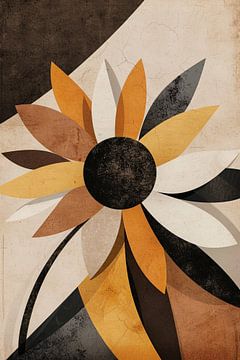 Abstract Sepia Sunflower Geometric Design by De Muurdecoratie