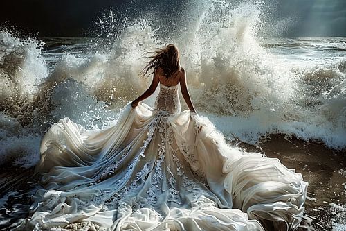 bride in the surf