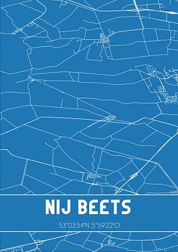 Blauwdruk | Landkaart | Nij Beets (Fryslan) van MijnStadsPoster