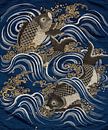 Karper in golven, Japan, Meiji periode van Meesterlijcke Meesters thumbnail