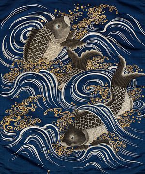 Carpe dans les vagues, Japon, période Meiji