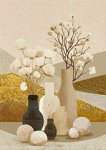 Elegante Blumen und Vasen