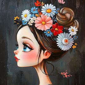 Cheerful Girl with Golden Eyes by Eye catching paintings
