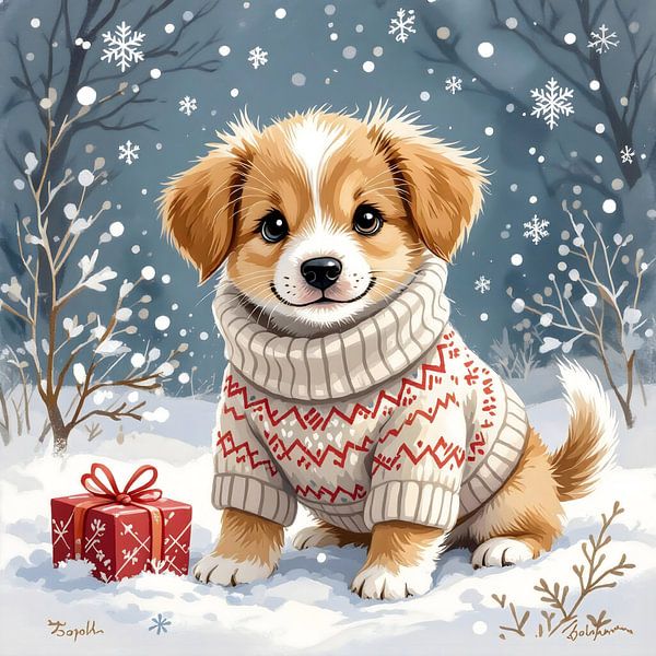 Kerstpuppy in de sneeuw van Christmasmoment