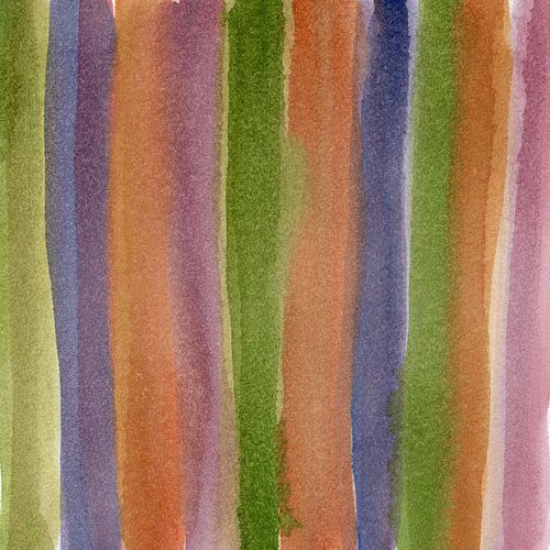 Abstracte aquarel penseelstreken in groen, violet, bruin en paars.