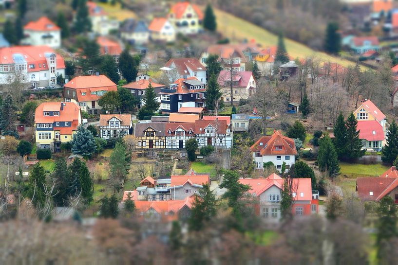 Aerial view of the romantic medieval town of Wernigerode in the Harz Mountains in Germany by Heiko Kueverling