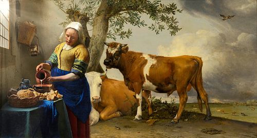 Het Melkmeisje schenkt verse melk
