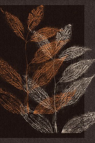 Planten in verbrand oranje en crème op bruine linnenlook.