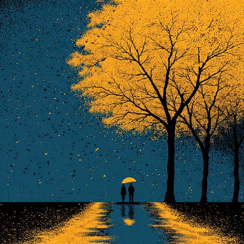 The Golden Rain under the Night Tree | Where Two Lovers Walk Through Luminous Leaves