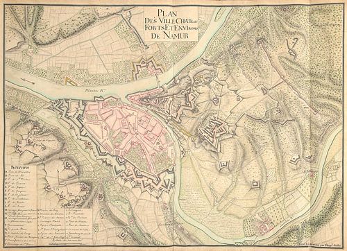 Old map of the city of Namur from around 1710.