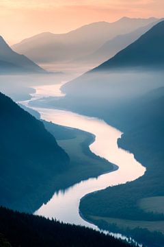 Rivier landschap bergen van Poster Art Shop