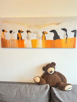 Klantfoto: Honden op een rij kijken naar elkaar van Karina Brouwer