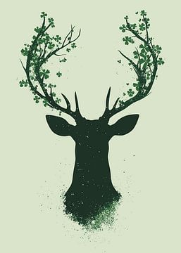 Silhouet van een hert met gebloemde gewei-elementen van Pixelbull Design