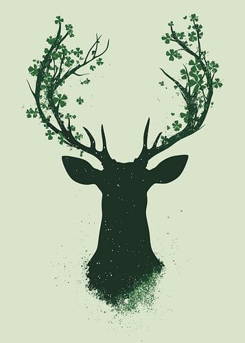 Silhouet van een hert met gebloemde gewei-elementen
