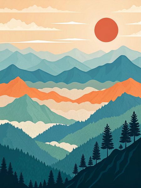 Vue sereine de la montagne au lever du soleil par Artistic