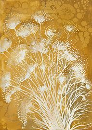 White flowers on a gold background by Flower Studio