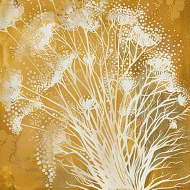 White flowers on a gold background by Flower Studio