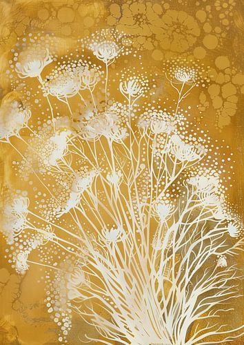 White flowers on a gold background