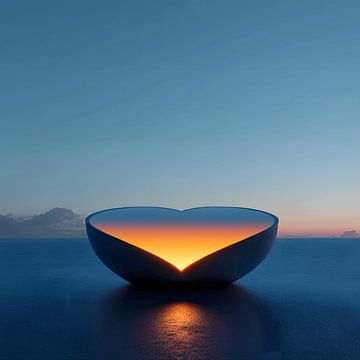 Drijvend Hart in de Ocean - Abstract Modern Love van Surreal Media
