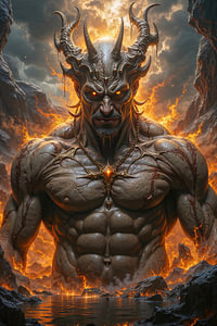 Dark Fantasy Wandbild: MALGROR - Der Dämon steigt aus den Flammen empor