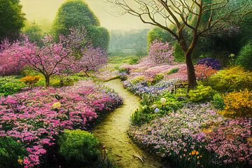 Farbenfroher Garten im Frühling Illustration von Animaflora PicsStock