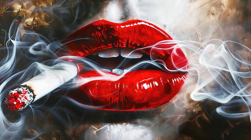 Lèvres rouges avec cigarette par Frank Heinz