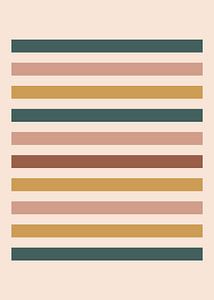 Minimalistische, abstrakte Illustrationen im Mid-Century-Modern-Stil mit geometrischen Formen und Linien in warmen, erdigen Farben