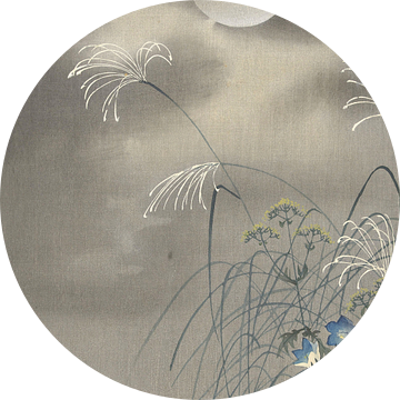 Grassen en bloemen bij volle maan, Ohara Koson