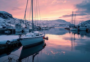 Boot in het koude fjordlicht van fernlichtsicht