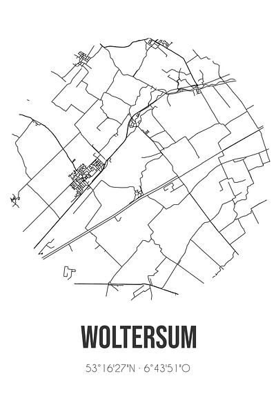 Woltersum (Groningen) | Map | Black and white by Prints of Place