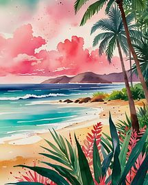 Vibrant Tropical Beach Artwork by Kintsugi99