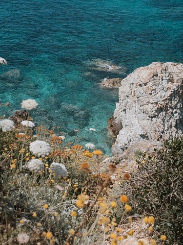 Baie de fleurs et eaux bleues en Italie