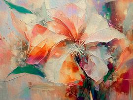 Kleurrijk mixed media schilderij:  Witte Clematis van Studio Pieternel