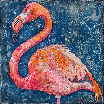 Schilderij Kleurrijke Flamingo van Abstract Schilderij