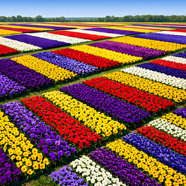 Een kleurrijk veld met viooltjes in streepjespatroon – een kleurrijke zee van bloemen van ButterflyPix