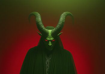 Green Demon Goat Portrait With Spiral Horns