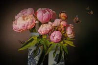 Still life with flowers. Peony. Delft Blue .